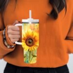 Sunflower Gifts.40oz Sunflower Tumbler with Handle.Sunflowers Lover Cup Gift.Birthday Christmas Sunflowers Tumblers Gift for Women Men. - Image 4