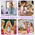 MOTEERLLU 6pcs Purple Stanley Cup Accessories Set,Bow Straw Cover for Stanley Cup 30oz 40oz, Including Straw Topper,Spill Proof Stopper,Sparkly Silicone Boot Set,Handle Charm,Initials Sticker (M) - Image 5