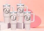 Personalized 40oz Tumbler Cup with Initials.Cup with Letter J 40oz Tumbler with Handle.Custom Tumbler Cup with Letter.Initial Monogram Tumbler Mug Gifts for Women Birthday Christmas. - Image 4