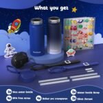 Kids Water Bottle, 2-Pack 16oz Kids Water Bottle with Stickers for School, insulated Stainless Steel Straw Cup(Sapphire+Gray) - Image 3