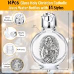 Domensi 14 Pcs Small Glass Holy Water Bottle Bulk 0.5 Floz Embossed Catholic Holy Water Bottles Empty Travel Girls Gifts for Church Events Baptisms Home Wedding(Silver) - Image 3
