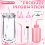 6 Pack Plastic Snow Globe Tumbler 16 Oz Pre Drilled Double Wall Clear Cups with Lid and Straw Squeeze Bottle Funnel Tweezer Bent Syringe for Glitter Snow Globe DIY Cup Making Supplies - Image 3