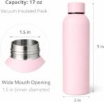 Stainless Steel Water Bottle, 17 oz, Vacuum Insulated, Slim Matte Design, Leakproof Lid (Blush Pink) - Image 3