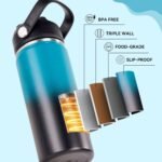 24oz Insulated Stainless Steel Water Bottle, Wide Mouth Double Wall Vacuum, Silicone Straw, Sweat & Leak Proof, BPA Free Insulated Water Flask for Travel, Keep Cold 24h Hot 12h, Blue - Image 4