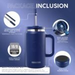 50 Oz Tumbler with Handle and Straw Large Insulated Tumbler Stainless Steel Travel Mug for Hot & Cold Drinks, Reusable Water Bottle with Lids and Straw - Navy Blue - Image 3