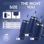 50 Oz Tumbler with Handle and Straw Large Insulated Tumbler Stainless Steel Travel Mug for Hot & Cold Drinks, Reusable Water Bottle with Lids and Straw - Navy Blue - Image 4