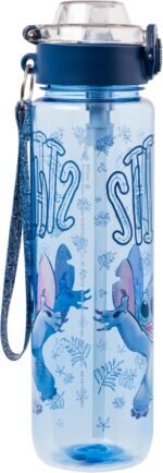 Silver Buffalo Disney Lilo and Stitch Plastic Water Bottle with Locking Lid, Strap, and Straw, 33 Ounces - Image 3