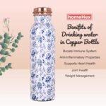 Eco-Friendly Copper Water Bottle (33 Oz, White) - Traditional Meenakari Art Floral Design Leak Proof & Rust Resistant Water Bottle for Gift - Image 4