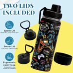 Game Gifts for Kids - 18oz Gamer Water Bottle with Straw & 2 Lid, Game Play Kids Stainless Steel Water Bottle, Insulated, Leak Proof, BPA-Free, for School, Travel, Gamer Gift Cup for Boys Girls - Image 5