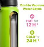 Small Water Bottle for Kids-12 oz Stainless Steel Double Wall Vacuum Insulated Sports Water Bottle with Straw-Reusable Metal Water Flask for School (Apple Green) - Image 4