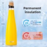 koodee Wine Bottle - 32 oz Insulated Stainless Steel Wine Bottle with Double Wall Vacuum Sealed Lids,for Wine Lovers Keeps Wine Cold for 24 Hours and Hot for 12 Hours (Yellow,1000ml) - Image 3