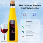 koodee Wine Bottle - 32 oz Insulated Stainless Steel Wine Bottle with Double Wall Vacuum Sealed Lids,for Wine Lovers Keeps Wine Cold for 24 Hours and Hot for 12 Hours (Yellow,1000ml) - Image 5
