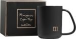 COLLECTIVE HOME - Ergonomic Handle Ceramic Mug, 15 oz Personalized Coffee Cup with Golden Initial, Microwave & Dishwasher Safe, Elegant Monogram Tea Mug in Gift Box for Home & Office (Black-m) - Image 4