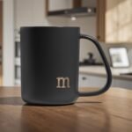 COLLECTIVE HOME - Ergonomic Handle Ceramic Mug, 15 oz Personalized Coffee Cup with Golden Initial, Microwave & Dishwasher Safe, Elegant Monogram Tea Mug in Gift Box for Home & Office (Black-m) - Image 6