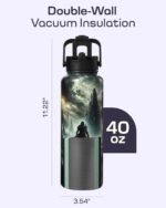Insulated Water Bottle 40 oz –Hot and Cold Coffee Travel Drinks, Leakproof Sports Gaming & Gym Bottles, Large and Small Reusable Stainless Steel Flask with Straw – Shadowlands Odyssey - Image 3