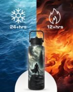 Insulated Water Bottle 40 oz –Hot and Cold Coffee Travel Drinks, Leakproof Sports Gaming & Gym Bottles, Large and Small Reusable Stainless Steel Flask with Straw – Shadowlands Odyssey - Image 4