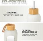 Glass Water Bottles 32 oz - Motivational Drinking Glass Water Bottle with Silicone Sleeve, Straw & 2 Bamboo Lids - 1 Liter Clear Borosilicate Daily Intake Tumbler with Time Marker - Cream - Image 4