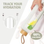 Glass Water Bottles 32 oz - Motivational Drinking Glass Water Bottle with Silicone Sleeve, Straw & 2 Bamboo Lids - 1 Liter Clear Borosilicate Daily Intake Tumbler with Time Marker - Cream - Image 6
