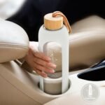 Glass Water Bottles 32 oz - Motivational Drinking Glass Water Bottle with Silicone Sleeve, Straw & 2 Bamboo Lids - 1 Liter Clear Borosilicate Daily Intake Tumbler with Time Marker - Cream - Image 7