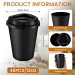 Honeydak 45 Pack 12 oz Reusable Coffee Cups with Lids Portable Tea Cups Reusable Hot Coffee Mugs Tumblers Bulk Plastic Tumblers Travel Drinks Mugs for Hot and Cold Drinks (Black,Stylish) - Image 4