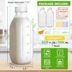 32 Oz Glass Milk Bottles, 2 Pack Scale Mark Drinking Jug with 2 Nut Milk Bags& Airtight Screw Lid & Silicone Pour Cap& Stickers, 1 Quart Reusable Juice Bottle Water Pitcher for Coffee Yogurt - Image 3