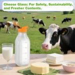 32 Oz Glass Milk Bottles, 2 Pack Scale Mark Drinking Jug with 2 Nut Milk Bags& Airtight Screw Lid & Silicone Pour Cap& Stickers, 1 Quart Reusable Juice Bottle Water Pitcher for Coffee Yogurt - Image 4