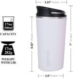 GiNT 17oz Travel Mug with Infuser and Two Lids. Vacuum Insulated 316 Stainless Steel Coffee Mug. Dishwasher Safe Mug with Tea Strainer for Hot and Cold Brew Coffee or Tea(White) - Image 4