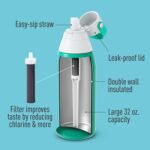 Brita Insulated Filtered Water Bottle with Straw, Reusable, Stainless Steel Metal, Jade, 32 Ounce - Image 4