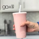 GoSili Eco-Friendly Reusable Silicone Straw Tumbler, Nontoxic and Dishwasher Safe - 16oz, Millenial Pink - Image 4