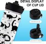 Cat Gifts for Kids - 16oz Black Cat Water Bottle with Straw Lid, Stainless Steel Insulated Bottle, Leak Proof, BPA-Free, for Boys, Girls, School - Black and White Cat Gifts Cats Lovers Gift Cup(1pc) - Image 4
