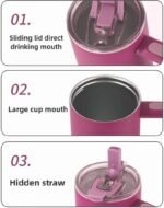 Tumbler with Handle 30oz,Insulated water bottle,Vacuum Stainless Steel coffee cup with lids & Straw - 3 Ways to Drink coffee tumbler, Leak-Proof, Keeps Cold & Hot travel mug (Violet Pink) - Image 5