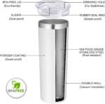 VEGOND Stainless Steel Tumblers Bulk 6 Pack, 20 oz Vacuum Insulated Skinny Tumblers with Lid and Straw, Double Wall Coffee Mug, Travel Water Cup, White - Image 5