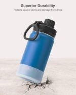 koodee Small Water Bottle 12 oz Stainless Steel Triple Wall Vacuum Insulated Wide Mouth Bottle with Leakproof Spout Lid (Navy) - Image 6