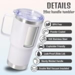 20 oz Tumbler with Handle and Lid, Stainless Steel Tumbler Insulated Travel Coffee Mug, Spill Proof Double Wall Vacuum Tumbler Cup Keep Drink Hot & Cold,White, 1 Pack - Image 4