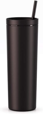 Maars Skinny Acrylic Tumbler with Lid and Straw | 18oz Premium Insulated Double Wall Plastic Reusable Cups - Matte Black, 8 Pack - Image 3