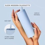 Maars Skinny Acrylic Tumbler with Lid and Straw | 18oz Premium Insulated Double Wall Plastic Reusable Cups - Matte Black, 8 Pack - Image 5