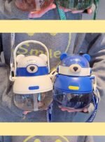 Large Capacity Water Bottle Kawaii Straw Bottles with Strap Cute Cartoon Cup with Stickers for Women 1000ML 33oz (Pink) - Image 4