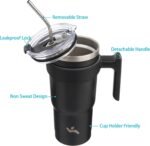 20 oz Tumbler with Handle and 2 Straw 2 Lid, Insulated Water Bottle Stainless Steel Vacuum Cup Reusable Travel Mug,Black - Image 3