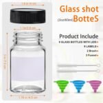 9 Pack Glass Bottles with Lids - 2 oz Wide Mouth Leakproof Reusable Juice Travel Bottles with Labels for Ginger Shot, Turmeric Juice, Whiskey & Camping - Image 3