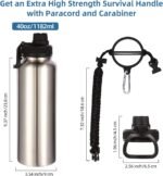 Volhoply Insulated Water Bottles Bulk 2 Pack, 40 oz Stainless Steel Sports Bottle with Paracord Handle & Spout Lid, Double Walled Vacuum Metal Cups,Reusable Big Water jug for Hiking(Silver,2 Set) - Image 4