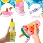 Patelai 8 Pcs Cute Water Bottles with Straw Kawaii Watermelon Ice Cream Cups Leak Proof Drinking Bottles with Adjustable Shoulder Strap for Sports Travel Camping(Classic Style) - Image 8