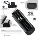 40 oz Metallic Black Insulated Water Bottle with Straw & Spout Lids – Stainless Steel Thermo Bottle, Wide Mouth Leakproof Design, Double Wall Cold 24 H Hot 12 H, Silicone Boot for Gym - Image 4