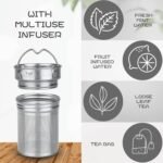 32oz Borosilicate Glass Water Bottle with Tea Infuser, Tea Tumbler with Strainer, Reusable Travel Mug with Sleeve & 2 Lids, for Hot or Cold Drinks - Image 6