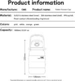 QWE Insulated Water Bottle with Straw&Lids,1000ml/32oz Vacuum Sealed water Bottles,Double Drinking,Stainless Steel Tumbler with Handle,Leak Proof,BPA Free,for Travel,Outdoors,Camping,Gym(GreenBlack) - Image 5