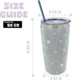 Bling Rhinestone Tumbler 20oz Stainless Steel Studded Glitter Thermal Cup with Leak proof Lid and Straws Double Wall Vacuum Insulated Portable Travel Coffee Mug (Aurora) - Image 4