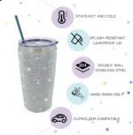 Bling Rhinestone Tumbler 20oz Stainless Steel Studded Glitter Thermal Cup with Leak proof Lid and Straws Double Wall Vacuum Insulated Portable Travel Coffee Mug (Aurora) - Image 5