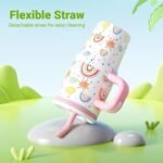 Kids 20 oz Tumbler with Handle, Leak-Proof Screw-On Lid with Removable Silicone Straw, Spill Proof, Reusable Stainless Steel Insulated Water Bottle, Gifts for Boys and Girls, Rose Red - Image 4