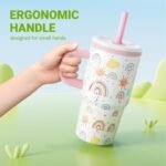 Kids 20 oz Tumbler with Handle, Leak-Proof Screw-On Lid with Removable Silicone Straw, Spill Proof, Reusable Stainless Steel Insulated Water Bottle, Gifts for Boys and Girls, Rose Red - Image 6