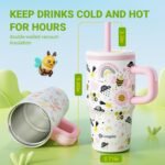 Kids 20 oz Tumbler with Handle, Leak-Proof Screw-On Lid with Removable Silicone Straw, Spill Proof, Reusable Stainless Steel Insulated Water Bottle, Gifts for Boys and Girls, Rose Red - Image 7