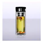 Sun's Tea 18oz Wide Mouth Ultra Clear Spill-proof Strong Double-wall 3-Piece Borrosilicate Glass Tumbler with Strainer and Lid (flat top lid) - Image 3